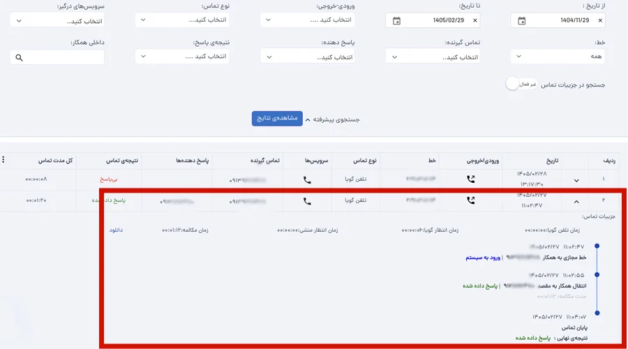گزارش تماس پیشرفته