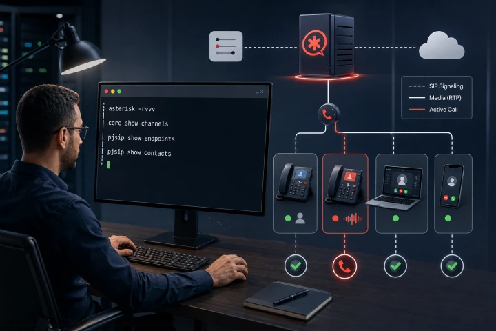 دستورات Asterisk CLI و مدیریت Endpoint های PJSIP